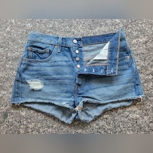 Levi's 501 31 12 L Blue Distressed Jean Shorts